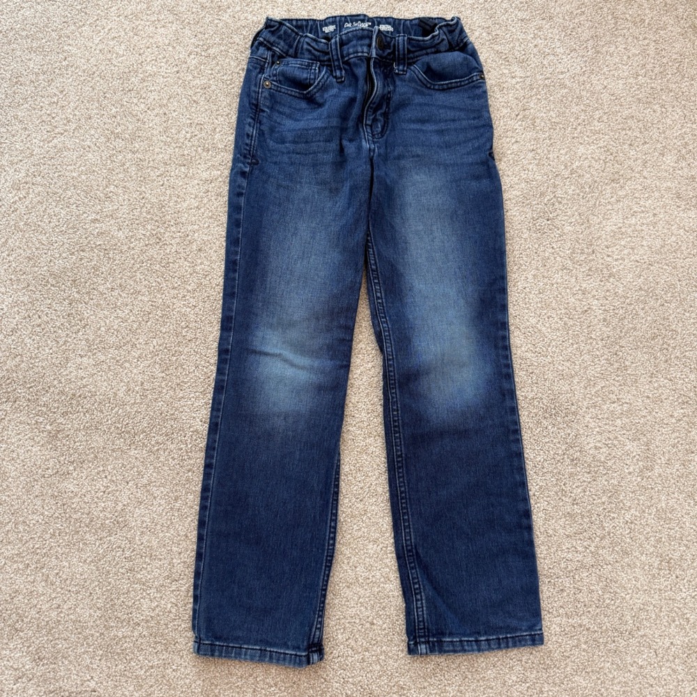 Cat & Jack Straight Leg Jeans Boys Size 8 Dark Wash Stretch Adjustable Waist